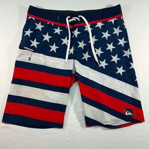 Quiksilver Mens American Flag Board Shorts Red White Blue Stars EQYBS03356